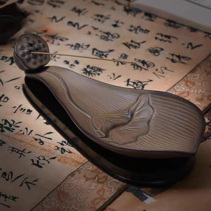 Buddha Stones Lotus Pod Zen Guarigione Marrone Ceramica Bastoncino Bruciatore Incenso Decorazione - image 1