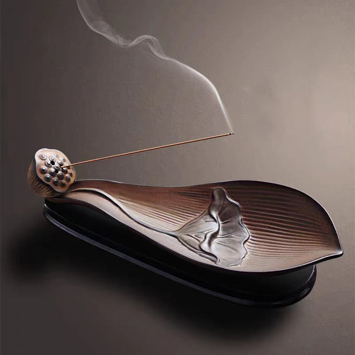 Buddha Stones Lotus Pod Zen Guarigione Marrone Ceramica Bastoncino Bruciatore Incenso Decorazione