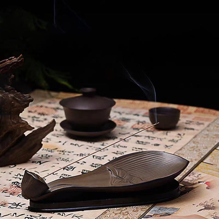 Buddha Stones Lotus Pod Zen Guarigione Marrone Ceramica Bastoncino Bruciatore Incenso Decorazione - image 9