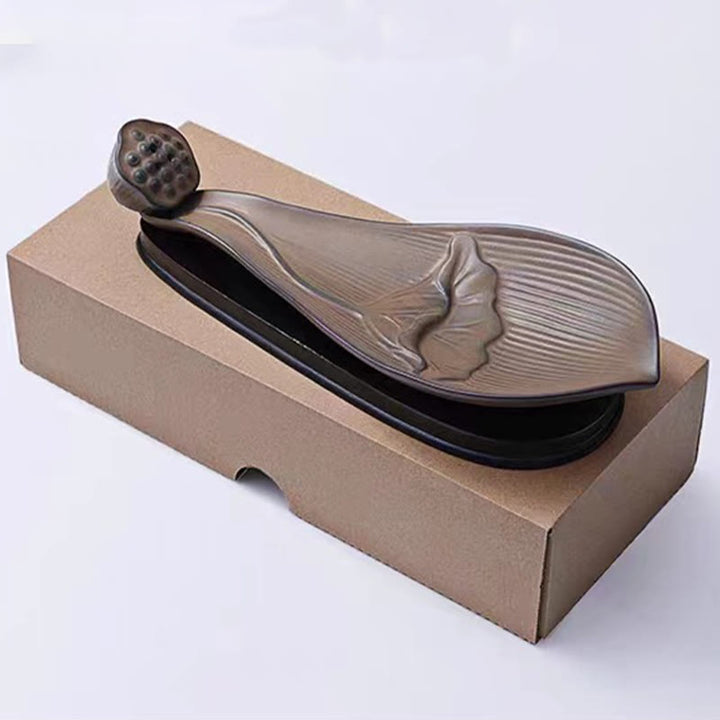 Buddha Stones Lotus Pod Zen Guarigione Marrone Ceramica Bastoncino Bruciatore Incenso Decorazione