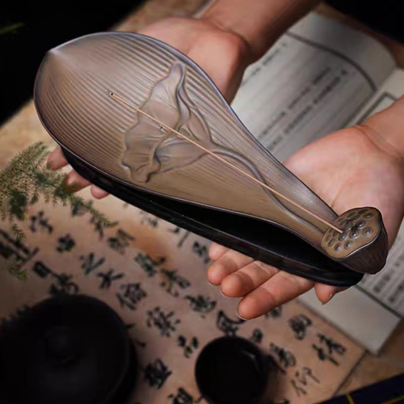 Buddha Stones Lotus Pod Zen Guarigione Marrone Ceramica Bastoncino Bruciatore Incenso Decorazione - image 2