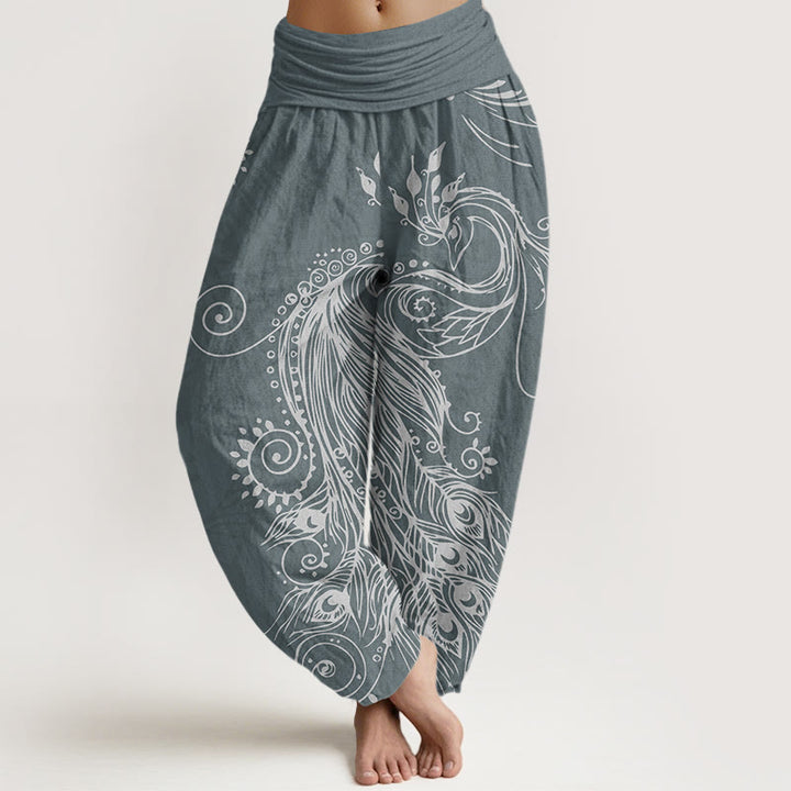 Pantaloni harem da donna con elastico in vita, in cotone, casual, con motivo a pavone, motivo Buddha Stones - Grigio ardesia - US22, UK/AU26, EU54 (6XL) - image 4
