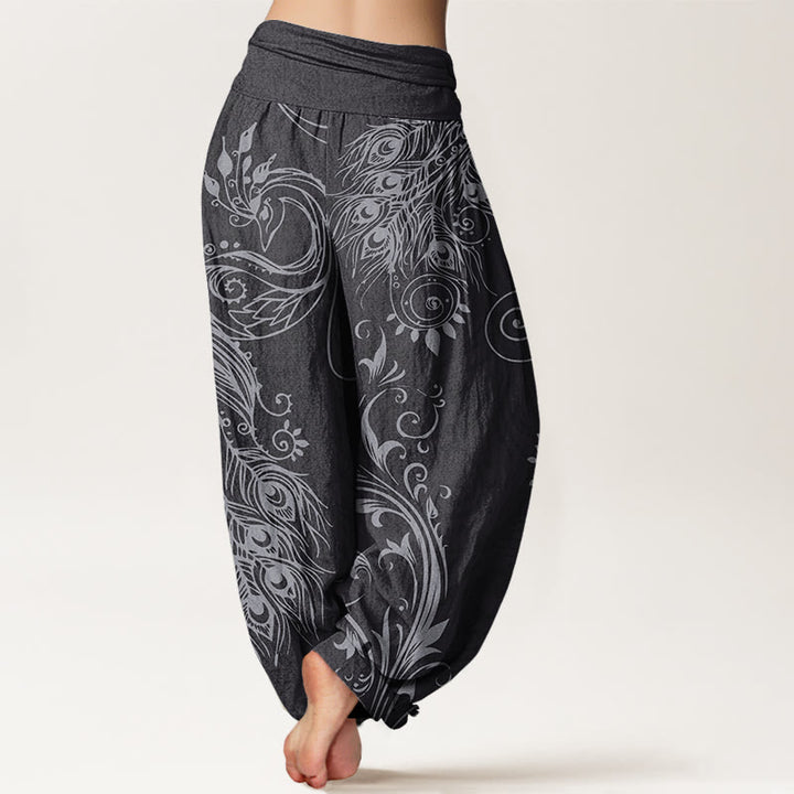 Pantaloni harem da donna con elastico in vita, in cotone, casual, con motivo a pavone, motivo Buddha Stones - image 8