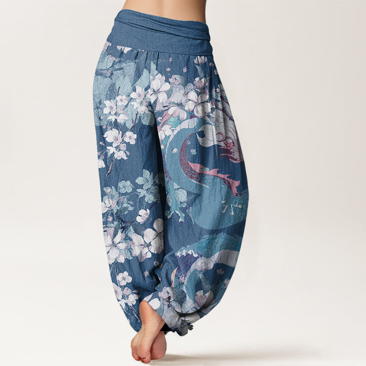 Pantaloni harem elastici in vita da donna con motivo Buddha Stones Casual Dragon Cherry Blossoms - image 6