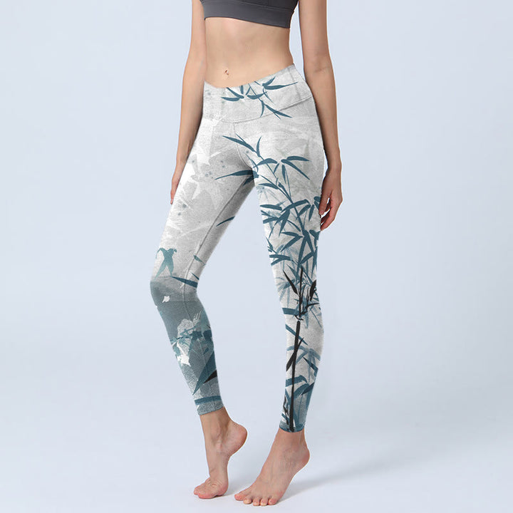Leggings da palestra con stampa di bambù Buddha Stones Pantaloni da yoga da donna - Fumo bianco - US18, UK/AU22, EU50 (4XL) - image 0