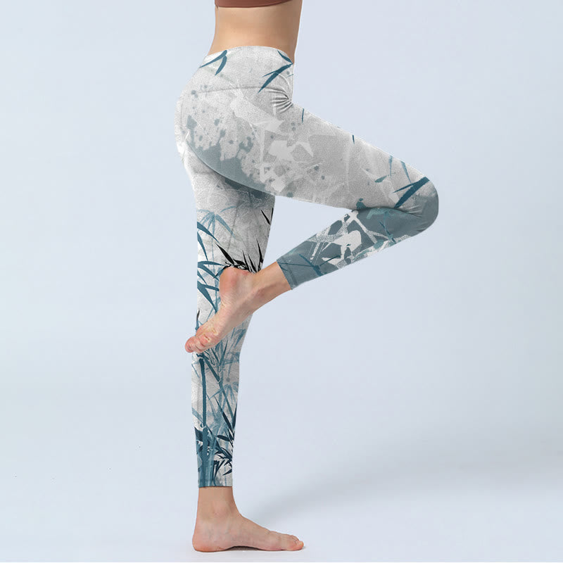 Leggings da palestra con stampa di bambù Buddha Stones Pantaloni da yoga da donna - image 4