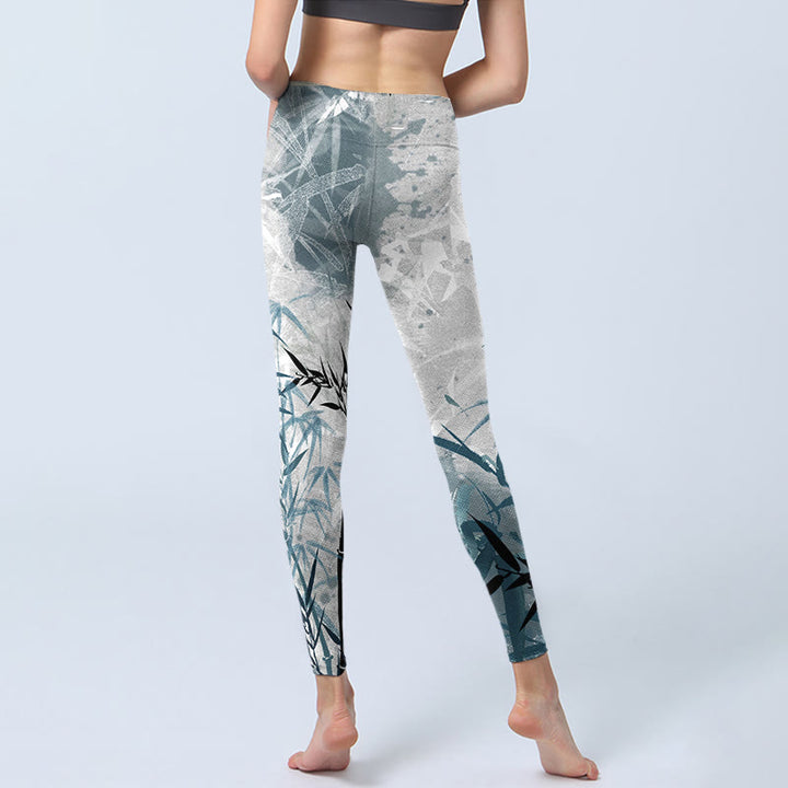 Leggings da palestra con stampa di bambù Buddha Stones Pantaloni da yoga da donna - image 7