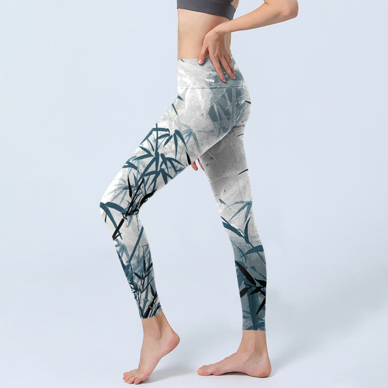 Leggings da palestra con stampa di bambù Buddha Stones Pantaloni da yoga da donna - image 3