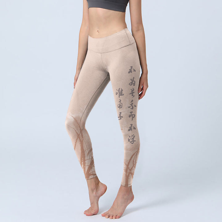 Leggings da palestra con stampa di orchidea e calligrafia Buddha Stones , pantaloni da yoga da donna