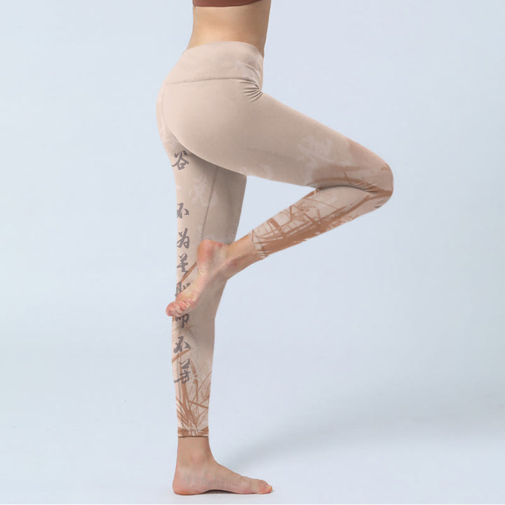 Leggings da palestra con stampa di orchidea e calligrafia Buddha Stones , pantaloni da yoga da donna