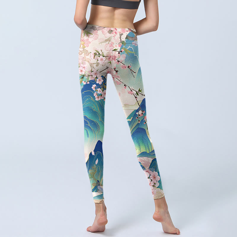 Leggings da palestra con stampa Buddha Stones Plum Blossoms Mountains, pantaloni da yoga da donna - image 7