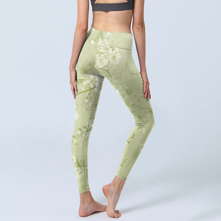 Leggings da palestra con stampa di fiori di prugna bianca Buddha Stones Pantaloni da yoga da donna - image 5