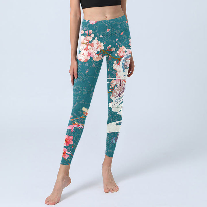 Leggings da palestra con stampa Buddha Stones Dragon Cherry Blossoms, pantaloni da yoga da donna - image 6