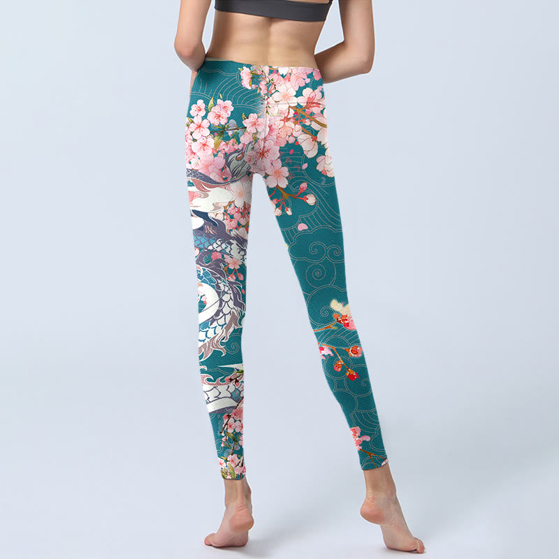 Leggings da palestra con stampa Buddha Stones Dragon Cherry Blossoms, pantaloni da yoga da donna - image 7