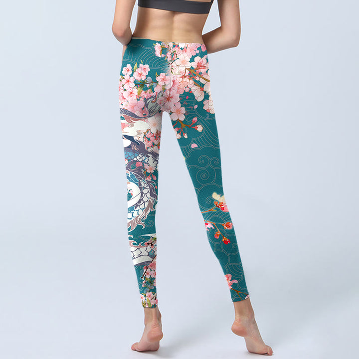 Leggings da palestra con stampa Buddha Stones Dragon Cherry Blossoms, pantaloni da yoga da donna - image 7