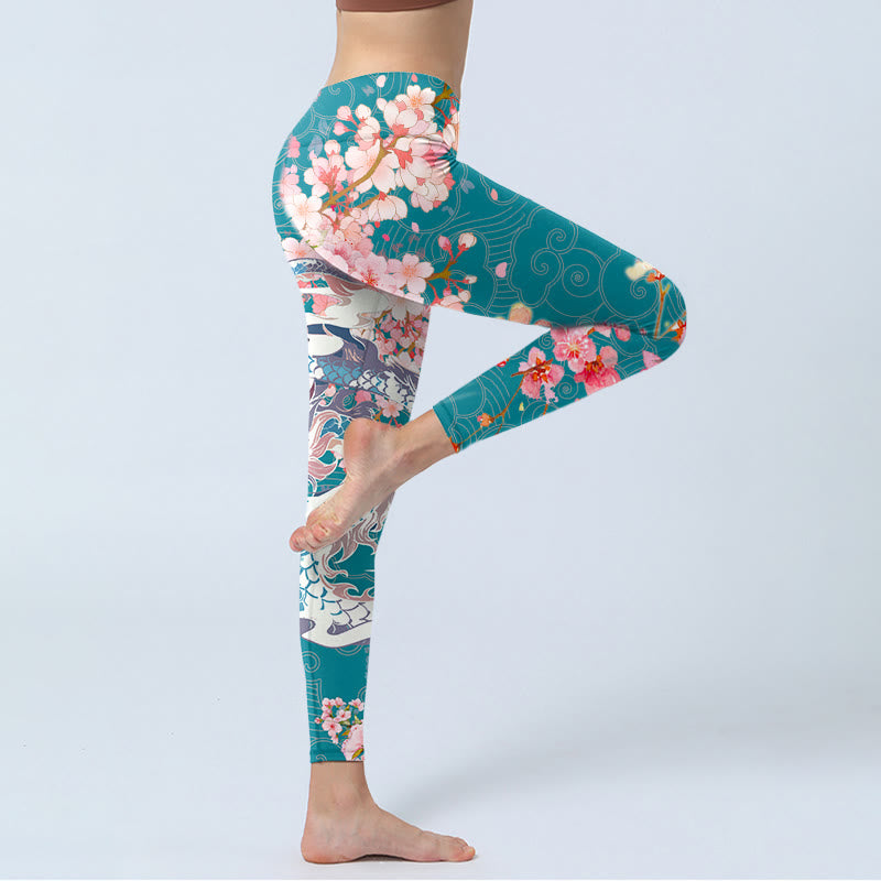 Leggings da palestra con stampa Buddha Stones Dragon Cherry Blossoms, pantaloni da yoga da donna - image 4