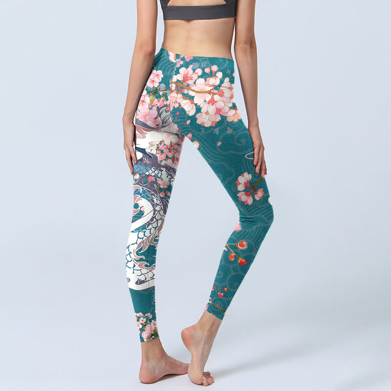 Leggings da palestra con stampa Buddha Stones Dragon Cherry Blossoms, pantaloni da yoga da donna - image 5