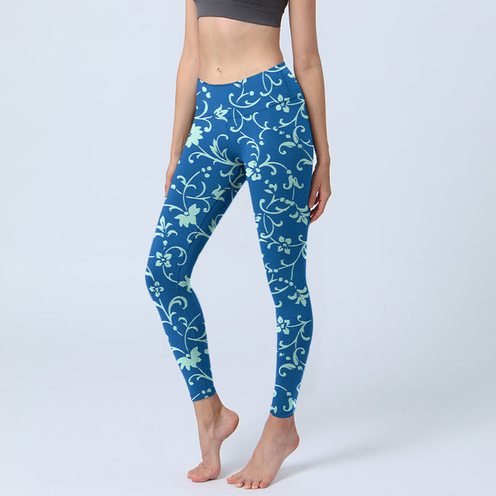 Leggings da palestra con stampa Buddha Stones Vine Plants Flowers da donna, pantaloni da yoga - SteelBlue - US18, UK/AU22, EU50 (4XL) - image 1