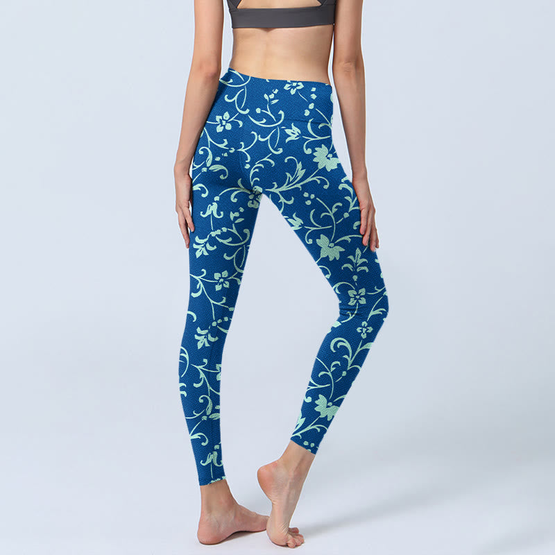 Leggings da palestra con stampa Buddha Stones Vine Plants Flowers da donna, pantaloni da yoga - image 4