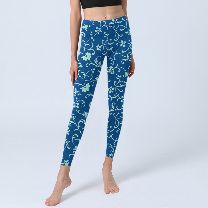Leggings da palestra con stampa Buddha Stones Vine Plants Flowers da donna, pantaloni da yoga - image 6