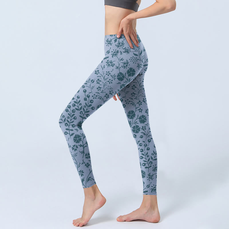 Leggings da palestra con stampa Buddha Stones Lush Flowers Plants, pantaloni da yoga da donna - image 3
