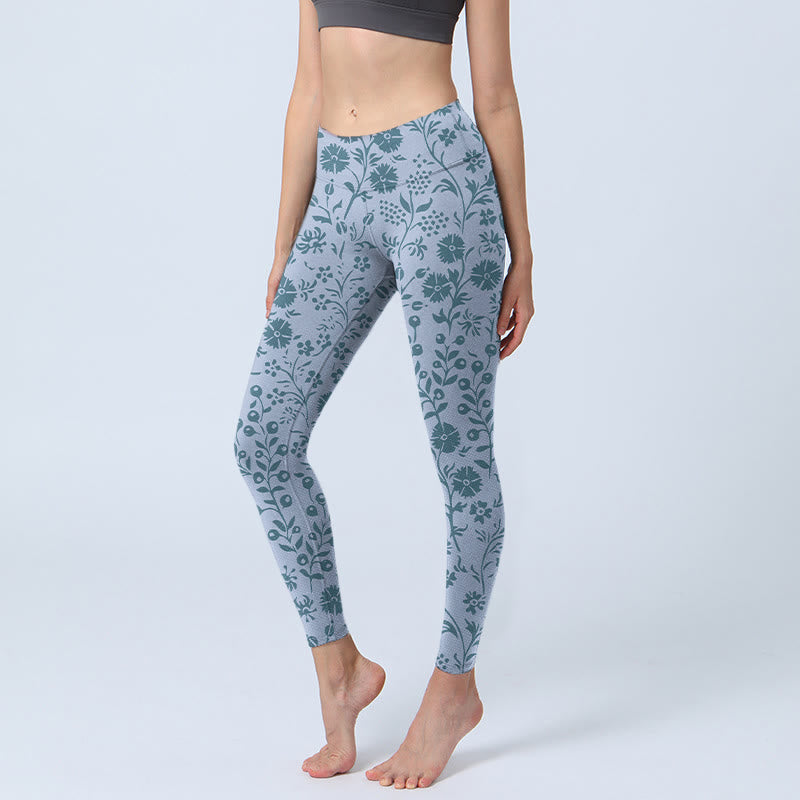 Leggings da palestra con stampa Buddha Stones Lush Flowers Plants, pantaloni da yoga da donna - BluAcciaioChiaro - US18, UK/AU22, EU50 (4XL) - image 0