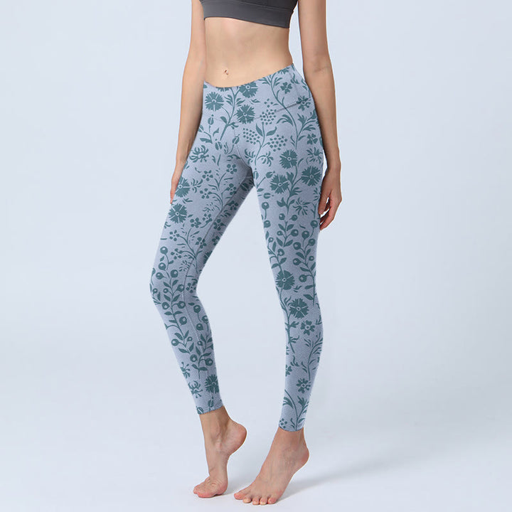 Leggings da palestra con stampa Buddha Stones Lush Flowers Plants, pantaloni da yoga da donna - BluAcciaioChiaro - US18, UK/AU22, EU50 (4XL) - image 0