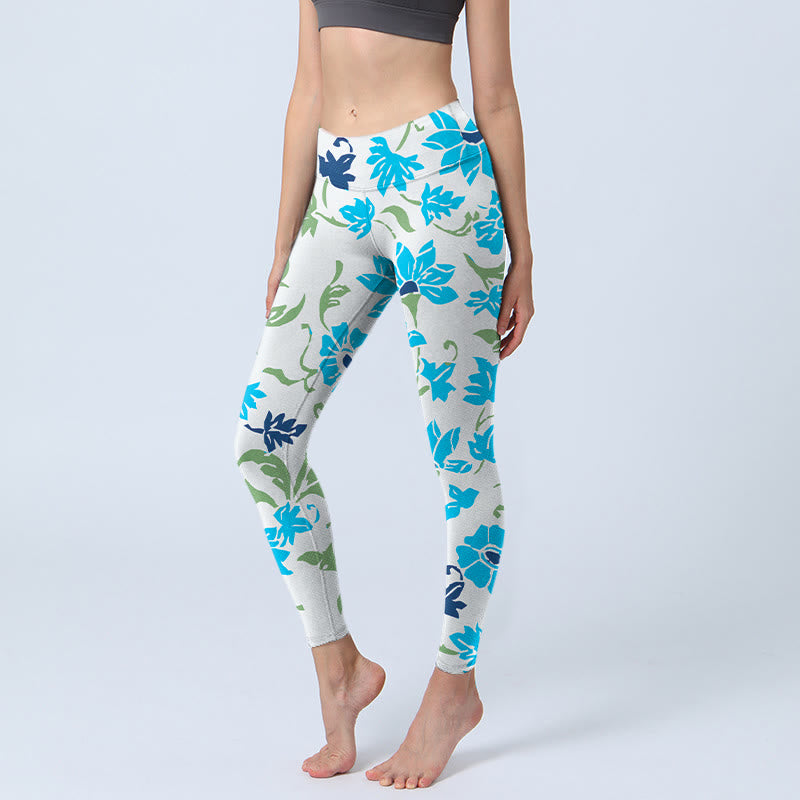 Leggings da palestra con stampa Buddha Stones Blossom Leaves, pantaloni da yoga da donna - Grigio chiaro - US18, UK/AU22, EU50 (4XL) - image 1
