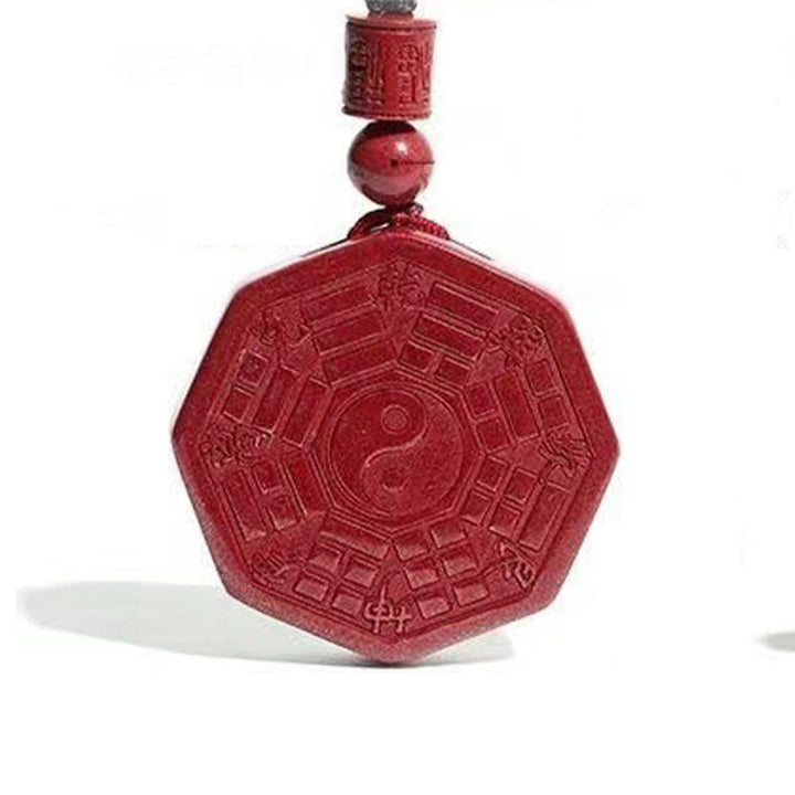 Buddha Stones Cinnabar naturale Bagua Taishang Laojun Fu carattere Calma collana pendente