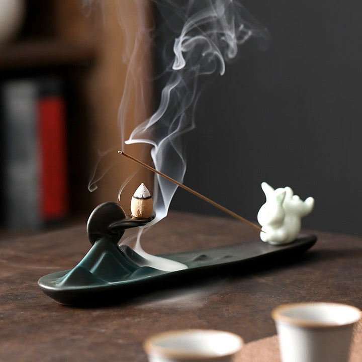 Buddha Stones Moon Rabbit PiXiu Mountain Healing Ceramic Stick Incenso Bruciatore Decorazione