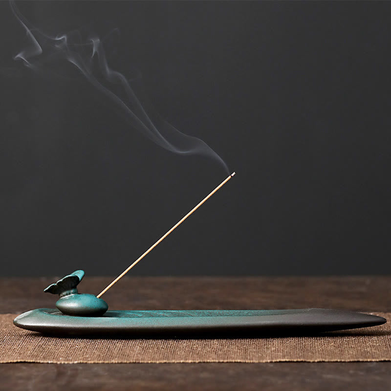 Buddha Stones Tre Pietre Onde Farfalla Bambù Guarigione Bastoncino di Ceramica Bruciatore di Incenso Decorazione - Farfalla 24*3,6*3,8 cm - image 11