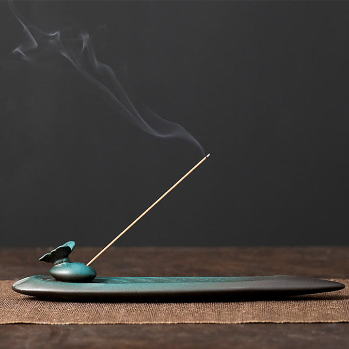 Buddha Stones Tre Pietre Onde Farfalla Bambù Guarigione Bastoncino di Ceramica Bruciatore di Incenso Decorazione - Farfalla 24*3,6*3,8 cm - image 11