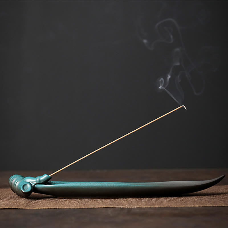 Buddha Stones Tre Pietre Onde Farfalla Bambù Guarigione Bastoncino di Ceramica Bruciatore di Incenso Decorazione - Bambù 26*5,6*2,3 cm - image 15