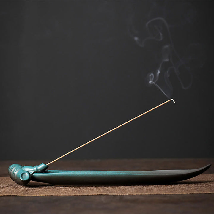 Buddha Stones Tre Pietre Onde Farfalla Bambù Guarigione Bastoncino di Ceramica Bruciatore di Incenso Decorazione - Bambù 26*5,6*2,3 cm - image 15