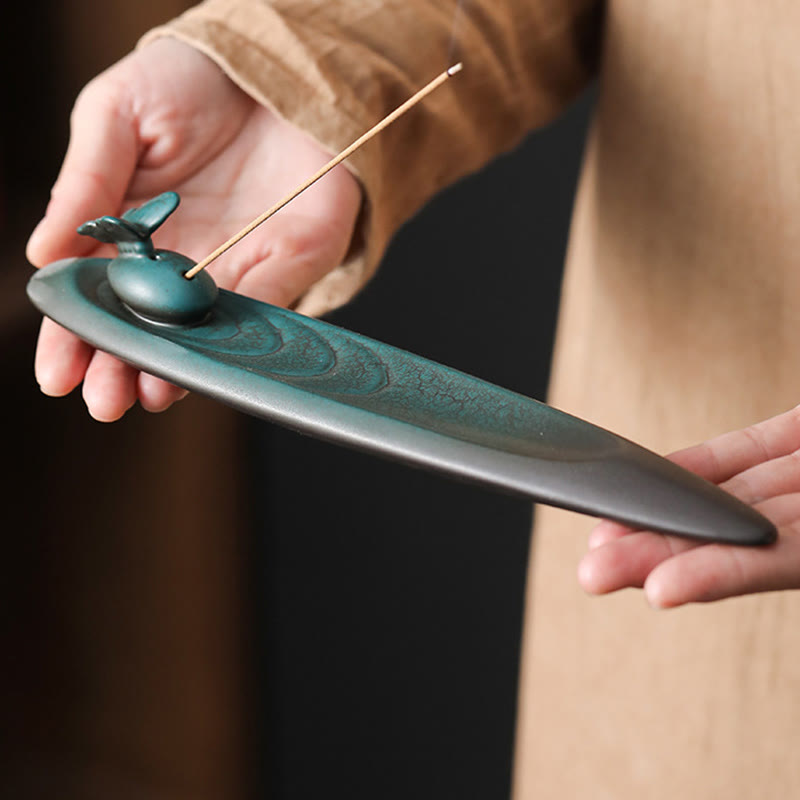 Buddha Stones Tre Pietre Onde Farfalla Bambù Guarigione Bastoncino di Ceramica Bruciatore di Incenso Decorazione - image 12