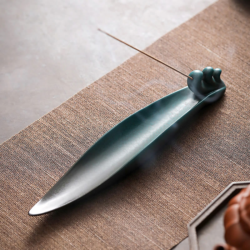 Buddha Stones Tre Pietre Onde Farfalla Bambù Guarigione Bastoncino di Ceramica Bruciatore di Incenso Decorazione - image 9