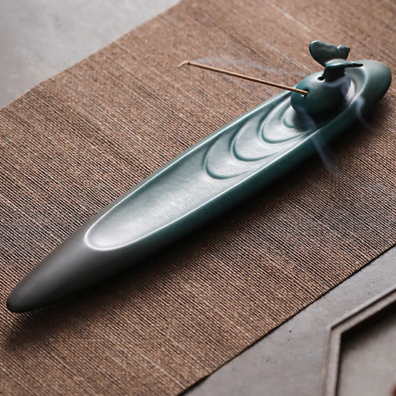 Buddha Stones Tre Pietre Onde Farfalla Bambù Guarigione Bastoncino di Ceramica Bruciatore di Incenso Decorazione - image 14