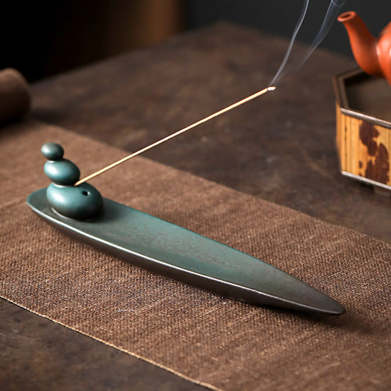 Buddha Stones Tre Pietre Onde Farfalla Bambù Guarigione Bastoncino di Ceramica Bruciatore di Incenso Decorazione - image 3