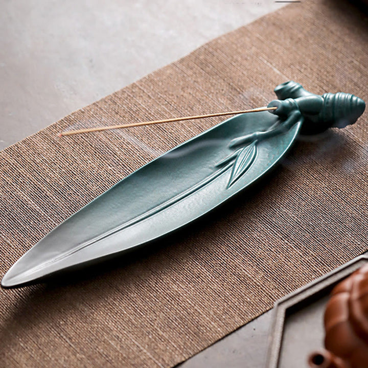 Buddha Stones Tre Pietre Onde Farfalla Bambù Guarigione Bastoncino di Ceramica Bruciatore di Incenso Decorazione - image 16