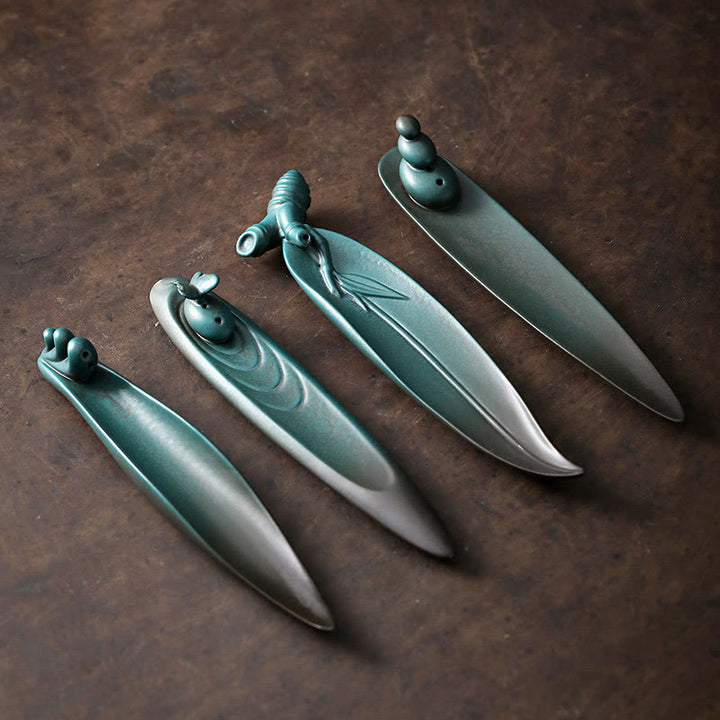 Buddha Stones Tre Pietre Onde Farfalla Bambù Guarigione Bastoncino di Ceramica Bruciatore di Incenso Decorazione - image 1