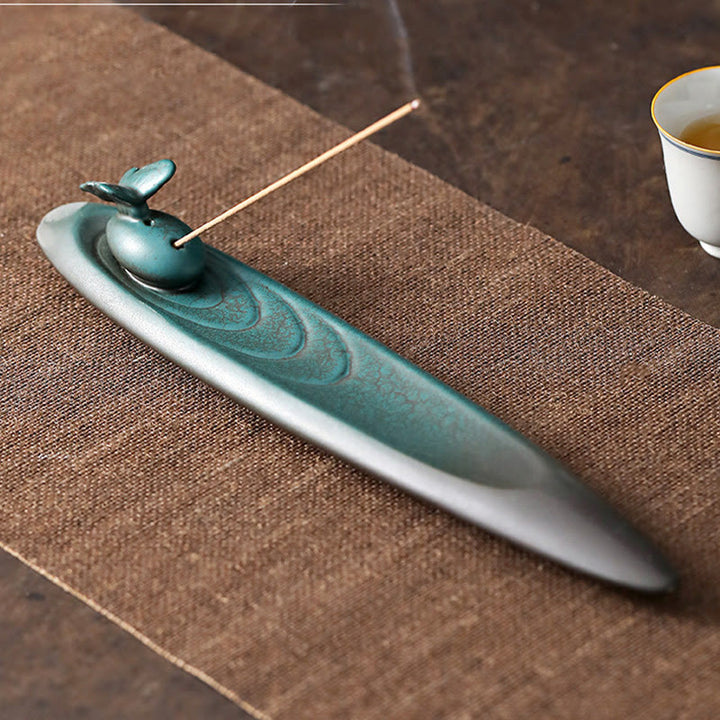 Buddha Stones Tre Pietre Onde Farfalla Bambù Guarigione Bastoncino di Ceramica Bruciatore di Incenso Decorazione - image 13