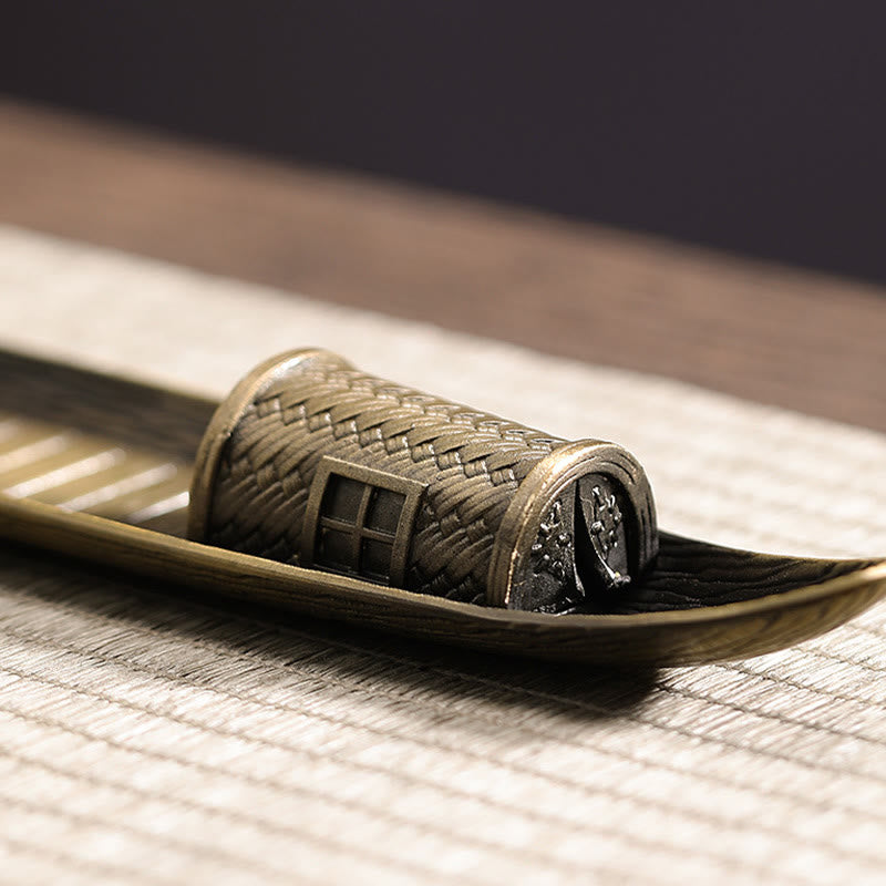 Buddha Stones Pescatore Barca Lega Porta Bastoncino di Incenso Bruciatore di Incenso Curativo Decorazione - image 5