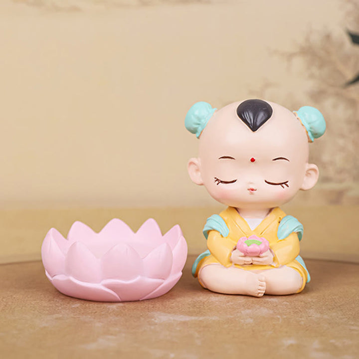 Buddha Stones Meditazione Avalokitesvara Loto Ragazzo Ragazza Statua in Resina Armonia Decorazione per la casa