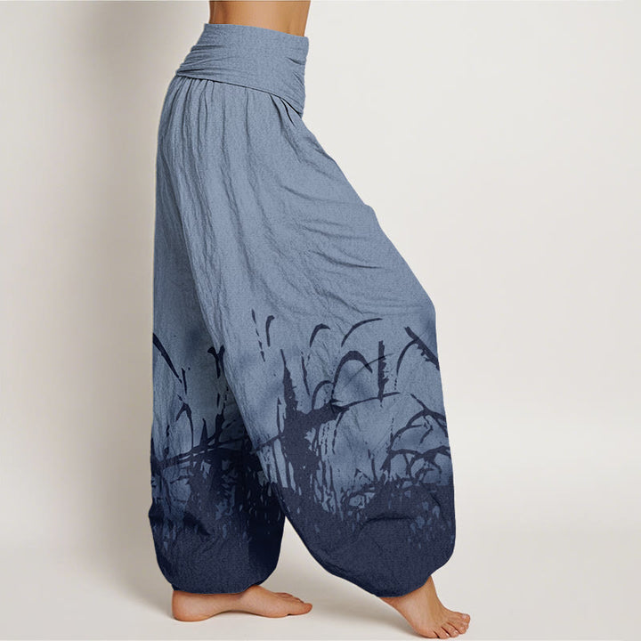 Pantaloni harem elastici in vita da donna con motivo erba selvatica e Buddha Stones - image 6
