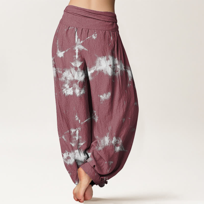Pantaloni harem da donna con elastico in vita, motivo tie-dye, in cotone con linee bianche e pois, motivo Buddha Stones - image 9