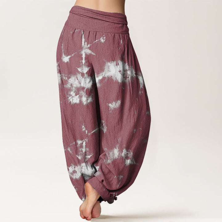 Pantaloni harem da donna con elastico in vita, motivo tie-dye, in cotone con linee bianche e pois, motivo Buddha Stones - image 9