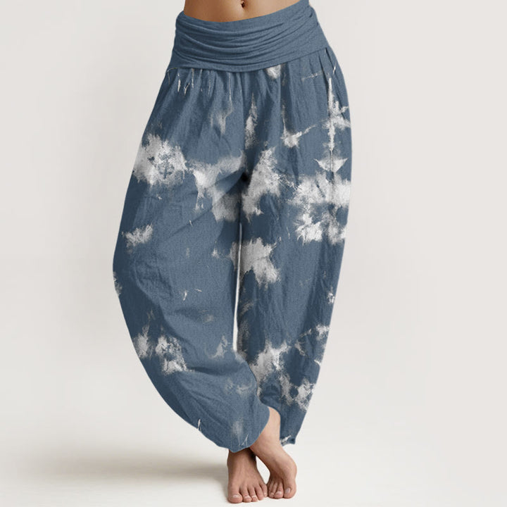 Pantaloni harem da donna con elastico in vita, motivo tie-dye, in cotone con linee bianche e pois, motivo Buddha Stones - SteelBlue - US22, UK/AU26, EU54 (6XL) - image 4