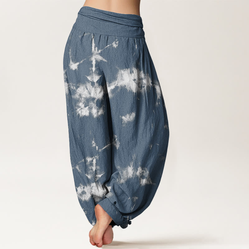 Pantaloni harem da donna con elastico in vita, motivo tie-dye, in cotone con linee bianche e pois, motivo Buddha Stones - image 6