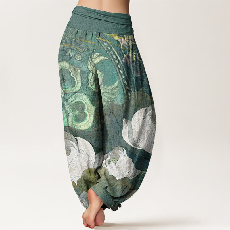 Pantaloni harem casual da donna con elastico in vita, in cotone con motivo a Buddha Stones - image 1