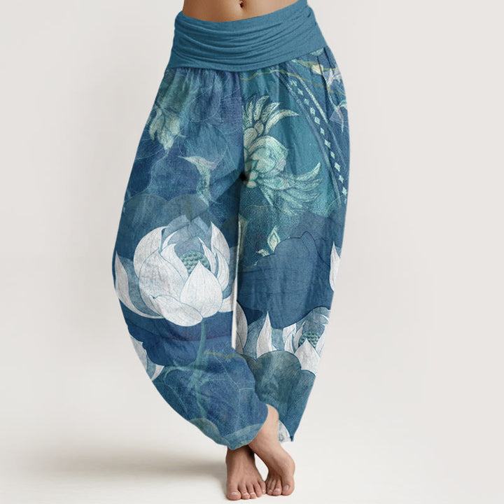 Pantaloni harem casual da donna con elastico in vita, in cotone con motivo a Buddha Stones - SteelBlue - US22, UK/AU26, EU54 (6XL) - image 4